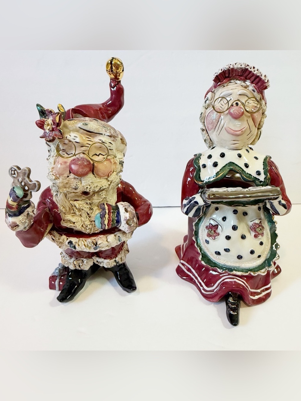 Blue Sky Clayworks Heather Goldminc Christmas Santa & Mrs. Claus Tea Lights READ